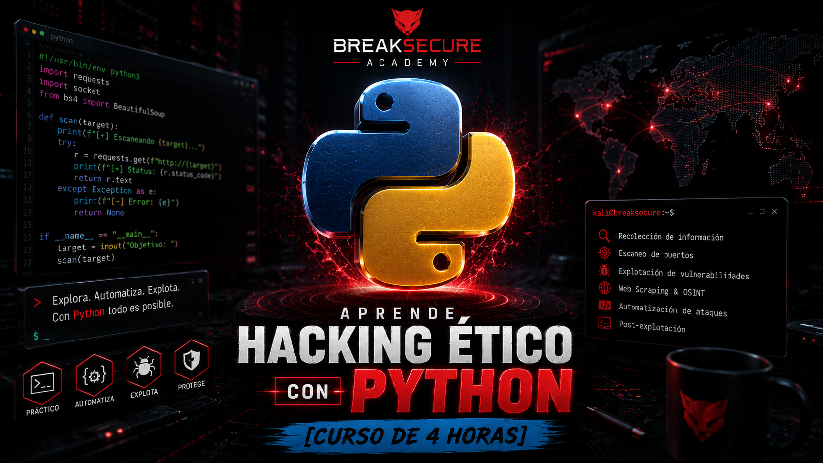 Portada del curso Aprende Hacking Ético con Python [Curso de 4 horas]